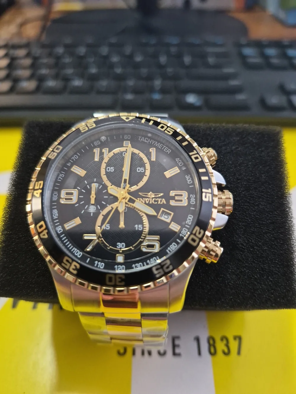Invicta Men's Gold-Tone Chronograph Watch with Black Dial